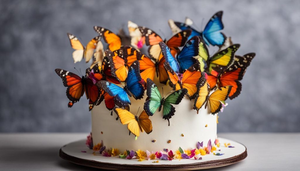 real butterflies on cakes