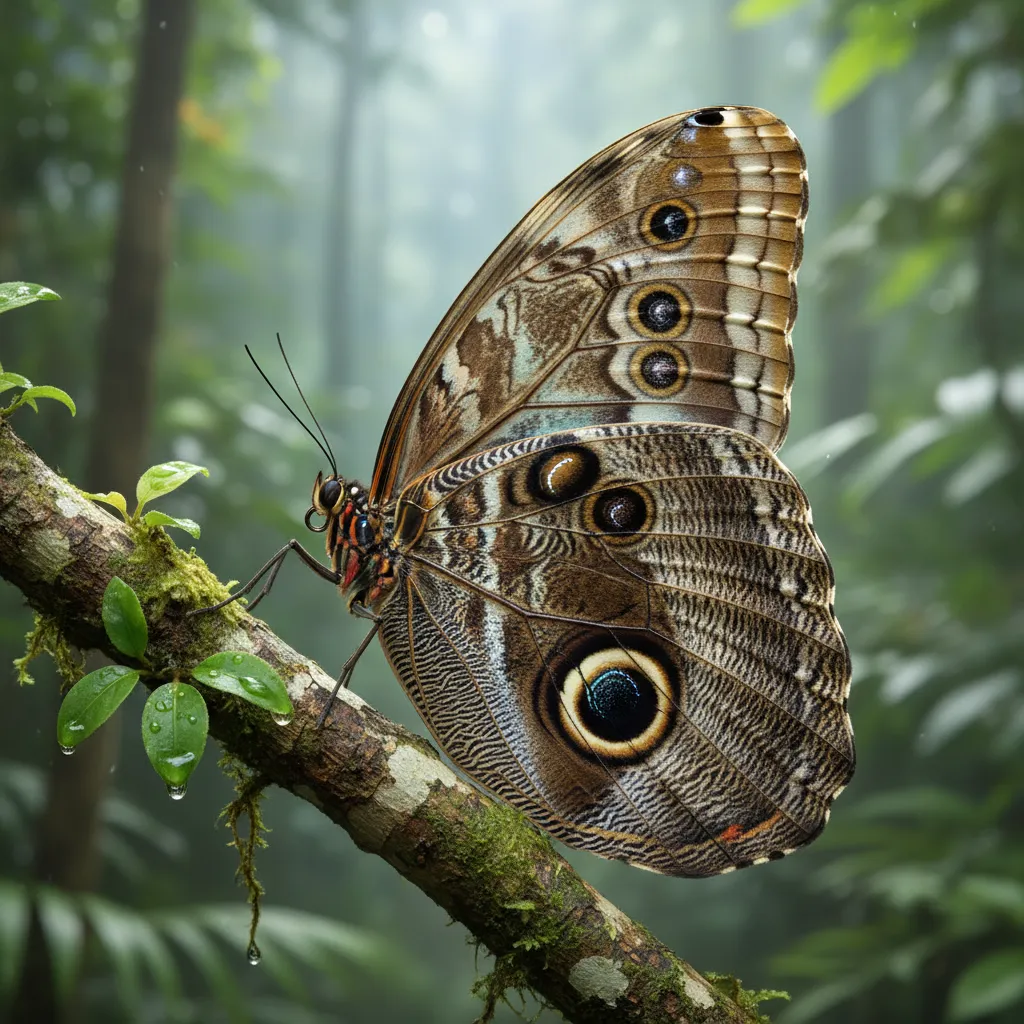 blue morpho butterfly with wings closed showing brown underside