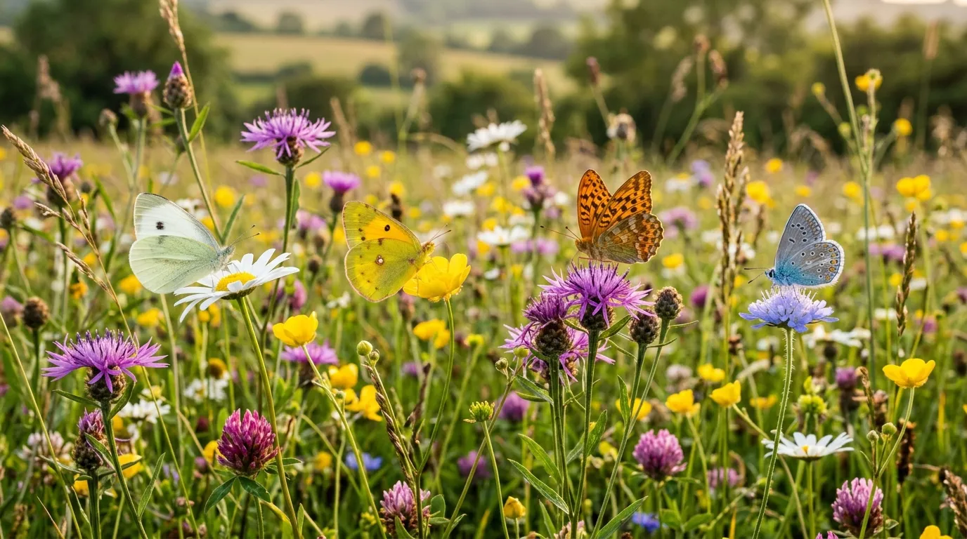 Vibrant butterflies of different colors representing the symbolic meanings of white blue yellow and orange butterflies