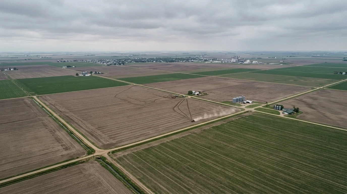 Vast monoculture farmland in the Midwest where natural butterfly habitat has been converted to agriculture