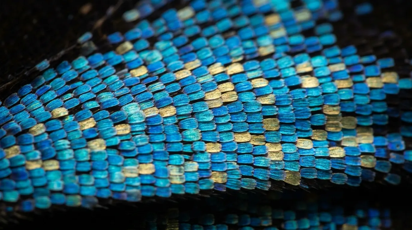 Extreme macro of butterfly wing scales showing overlapping iridescent pattern that gives the order Lepidoptera its name