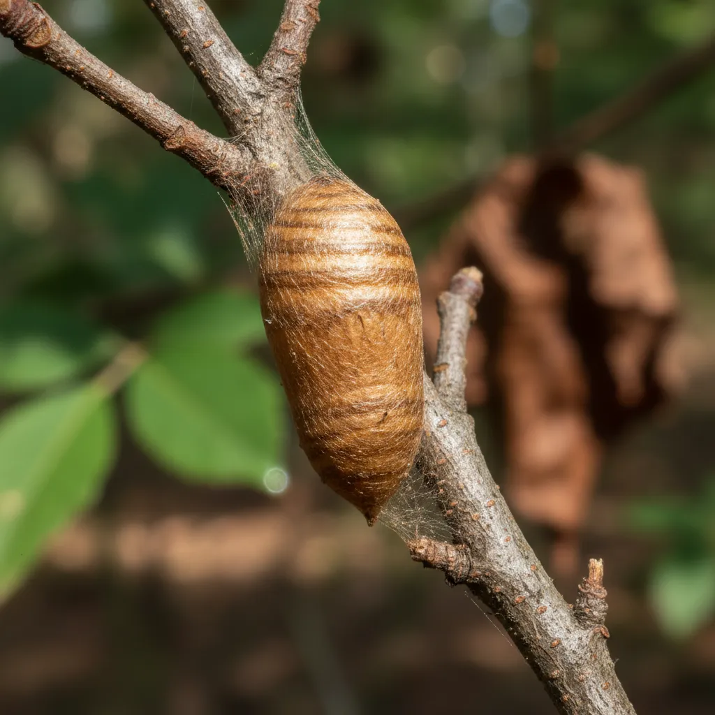 silk moth cocoon wrapped in brown threads