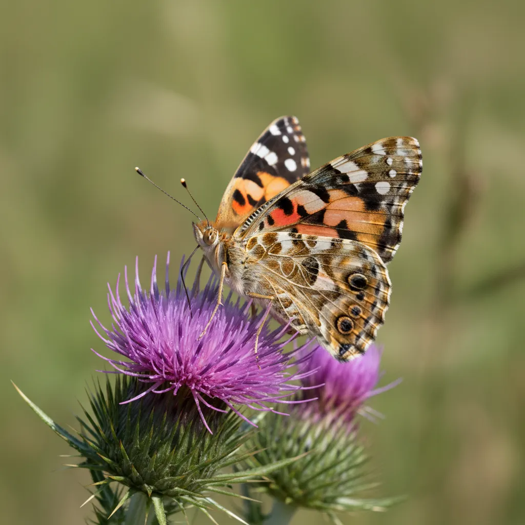 painted lady butterfly on thistle