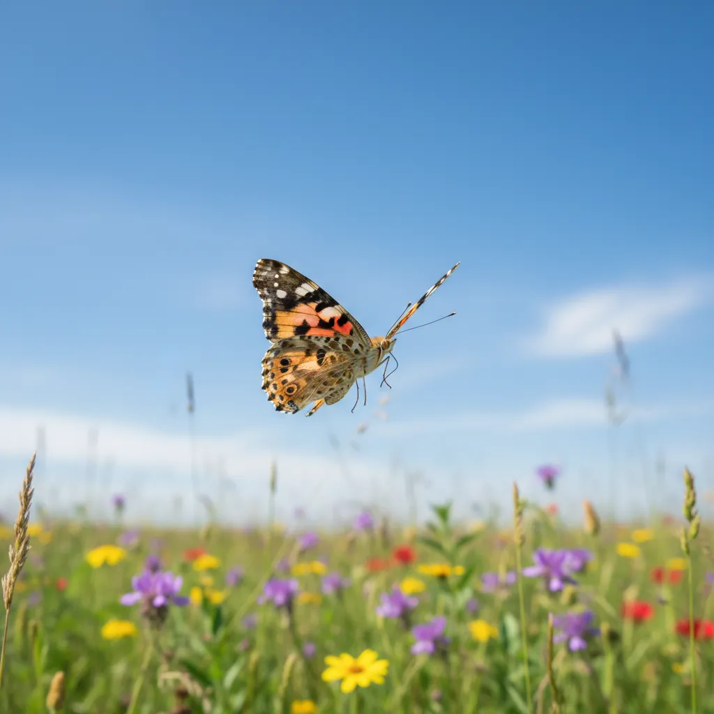 painted lady butterfly in flight