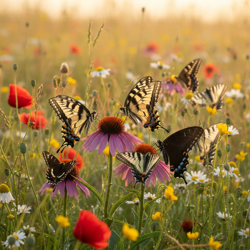 swallowtail butterflies in a wildflower meadow