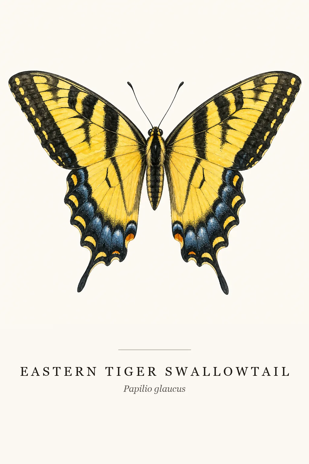 Eastern Tiger Swallowtail (Papilio glaucus) watercolor butterfly art print on warm ivory background