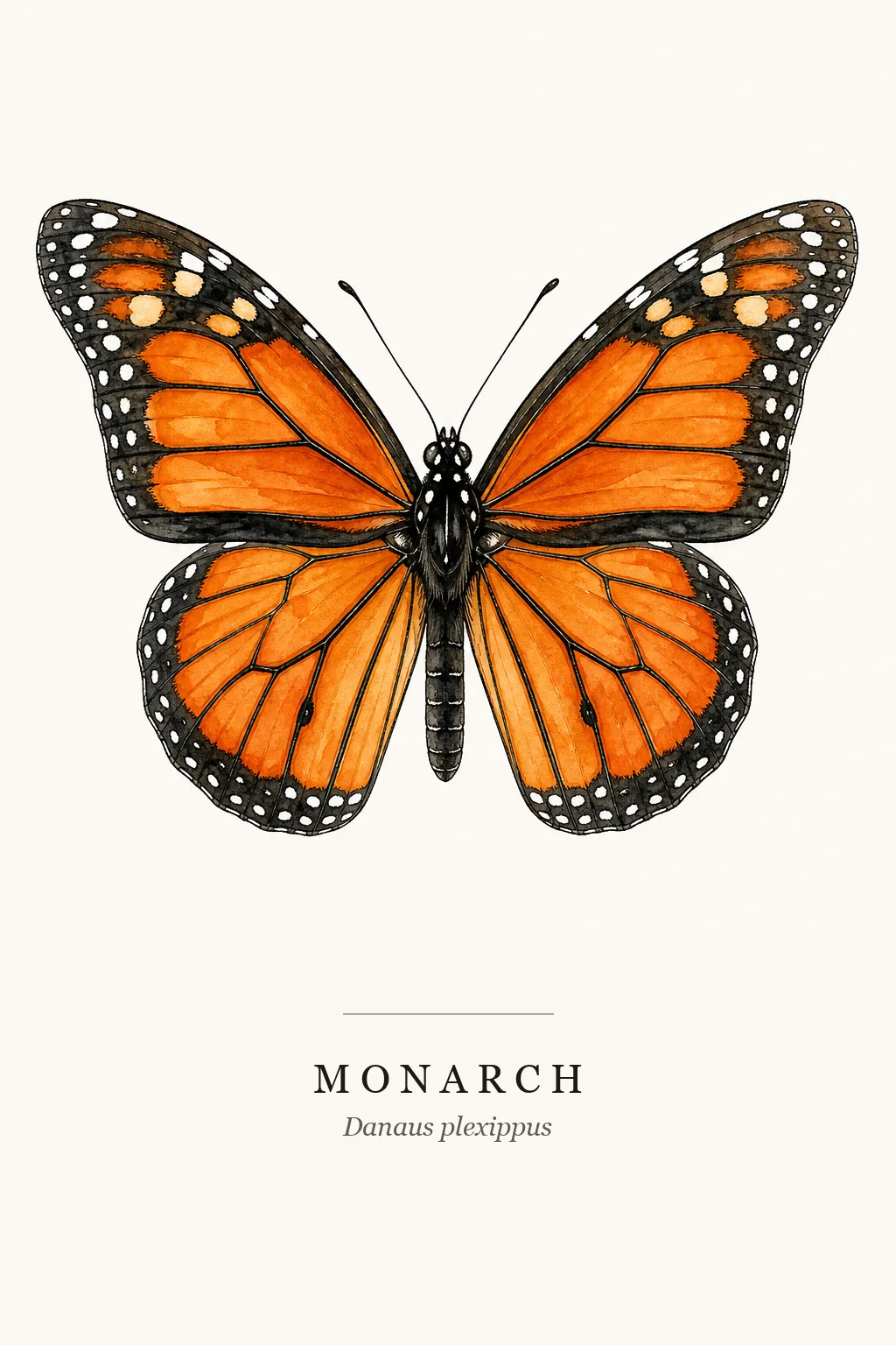 Monarch (Danaus plexippus) watercolor butterfly art print on warm ivory background