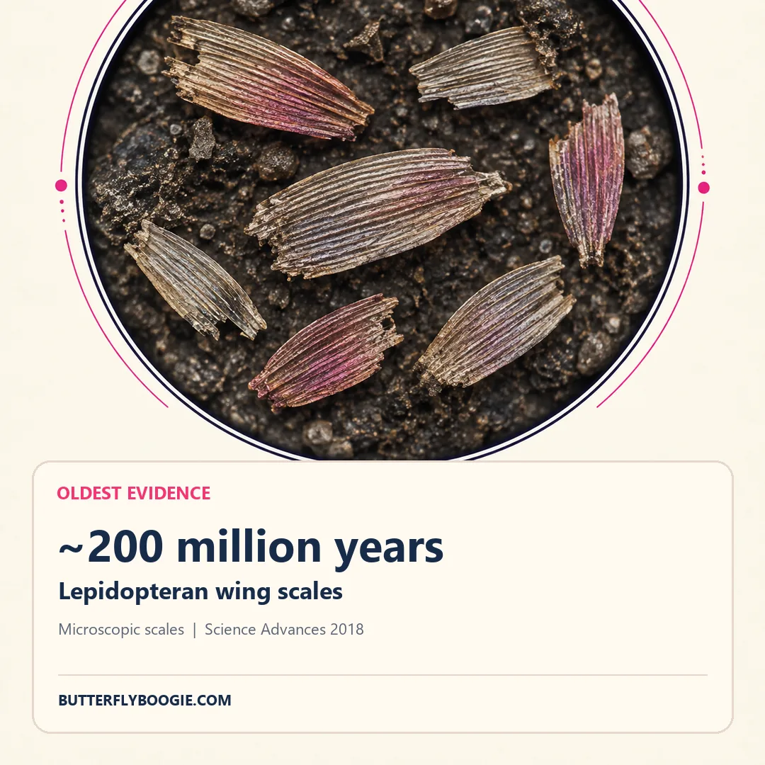 Illustration of separate fossil butterfly and moth wing scales from about 200 million years ago