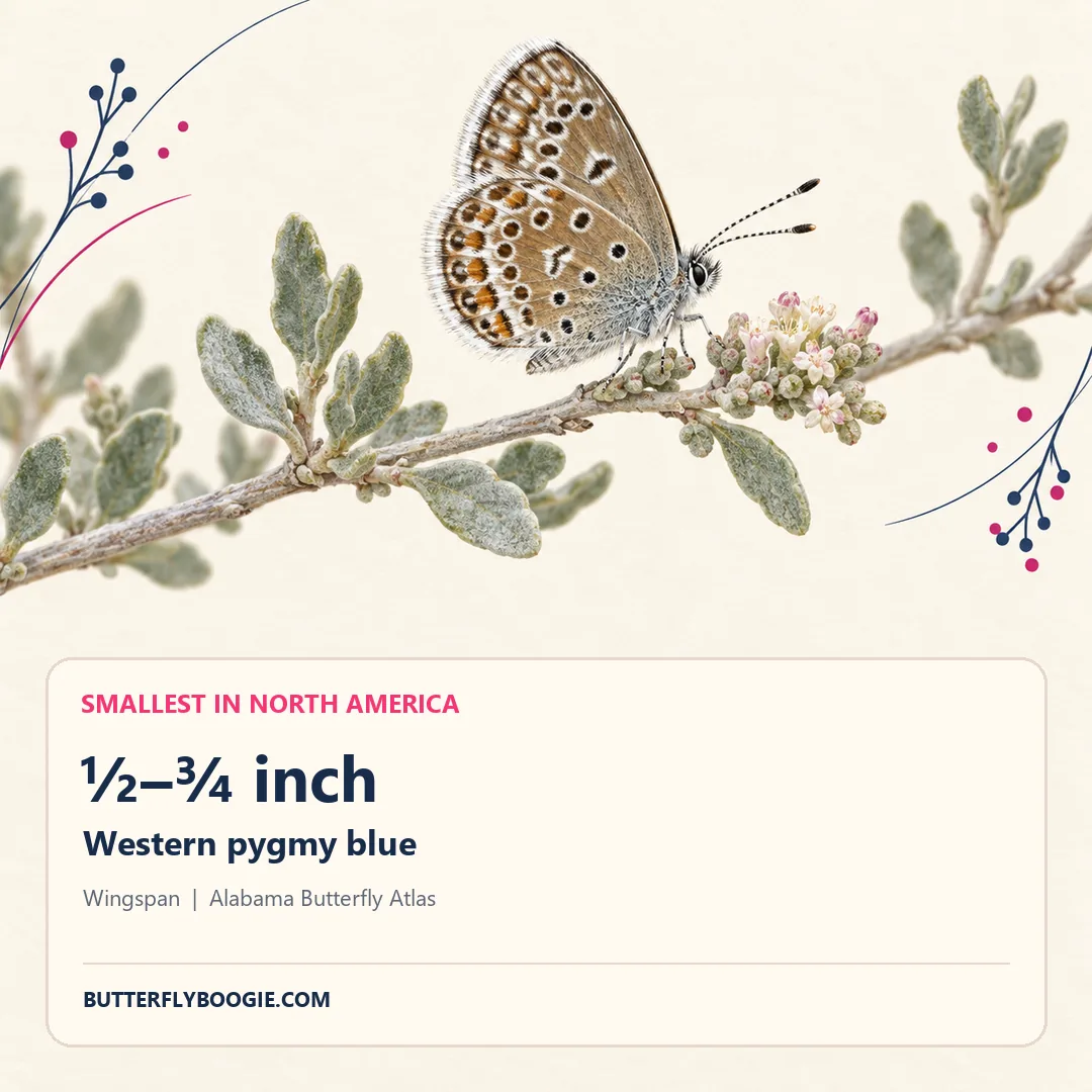Western pygmy blue butterfly record card showing a half to three-quarter inch wingspan