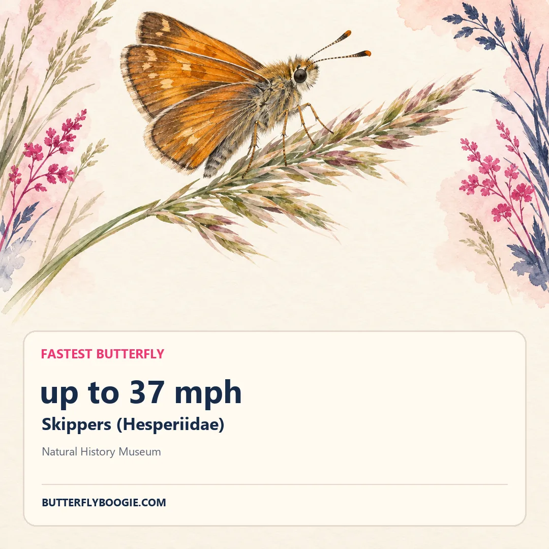 Skipper butterfly record card showing a top flight speed of 37 miles per hour